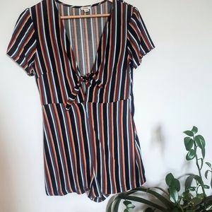 Garage 70's Stripe Tie Front Romper